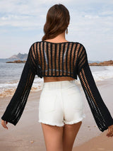 Openwork Boat Neck Long Sleeve Cover-Up - Trendsi - Flyclothing LLC