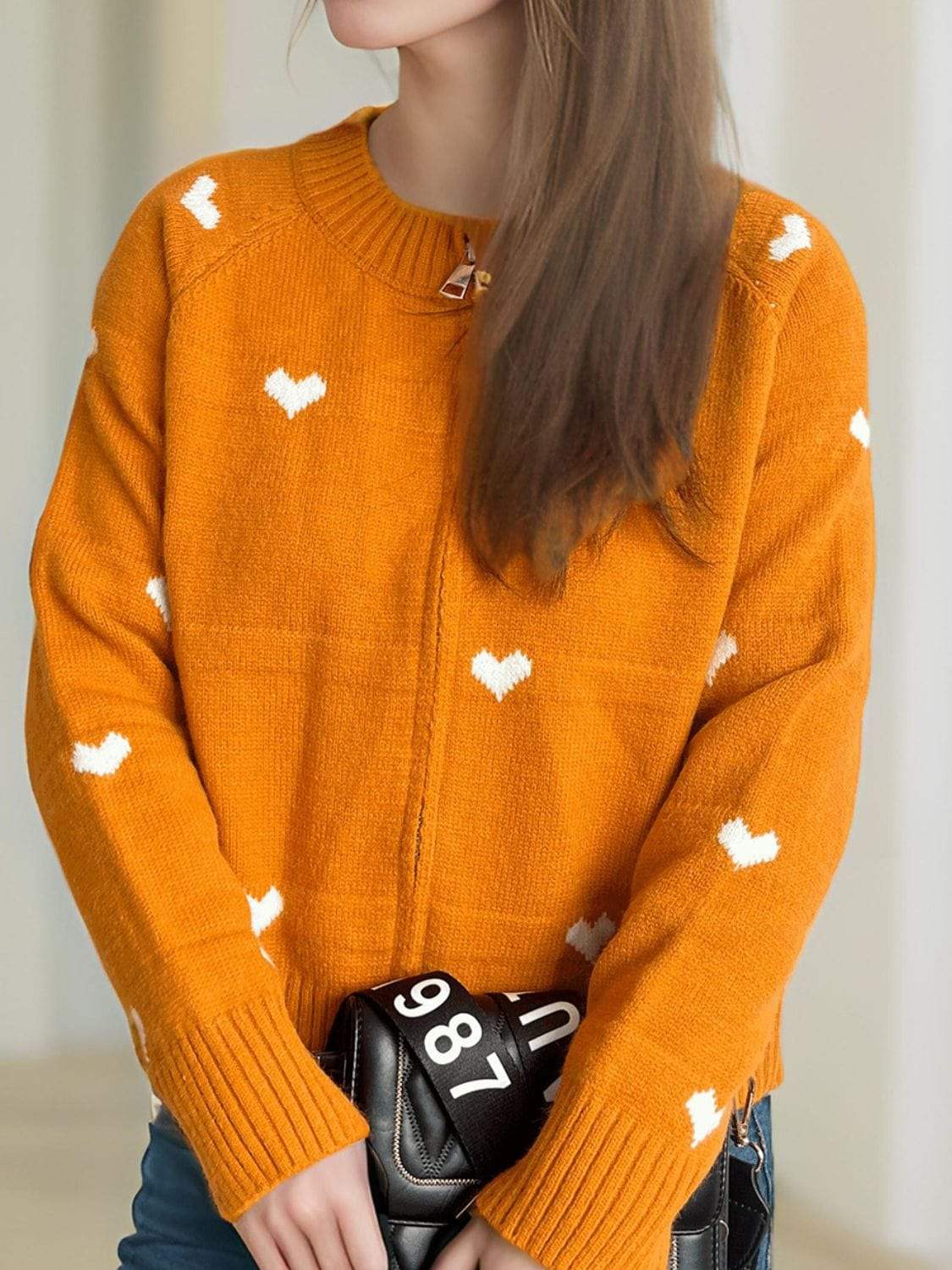 Heart Round Neck Zip Up Cardigan - Trendsi - Flyclothing LLC