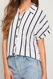 Striped Button Up Short Sleeve Shirt - Trendsi