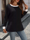 Ribbed Round Neck Raglan Sleeve Knit Top - Trendsi - Flyclothing LLC