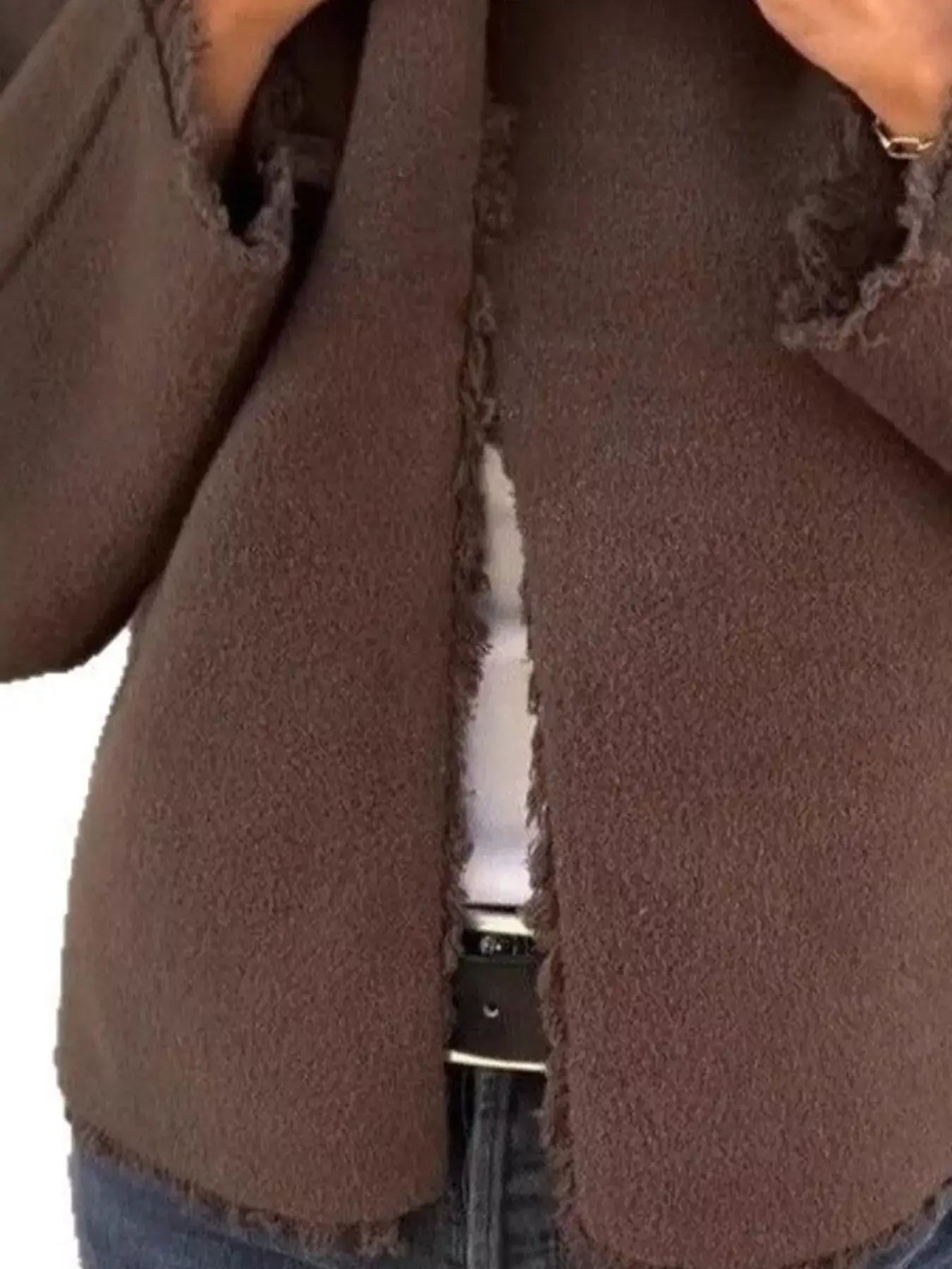 Full Size One Button Frayed Edge Cardigan Plus Size - Trendsi - Flyclothing LLC