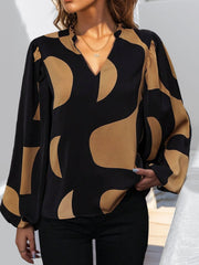 Frill Notched Long Sleeve Blouse - Trendsi
