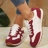 Contrast Lace Up Round Toe Sneakers - Trendsi