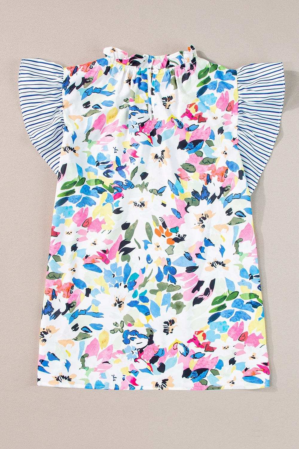 Ruffled Printed Mock Neck Cap Sleeve Blouse - Trendsi - Flyclothing LLC