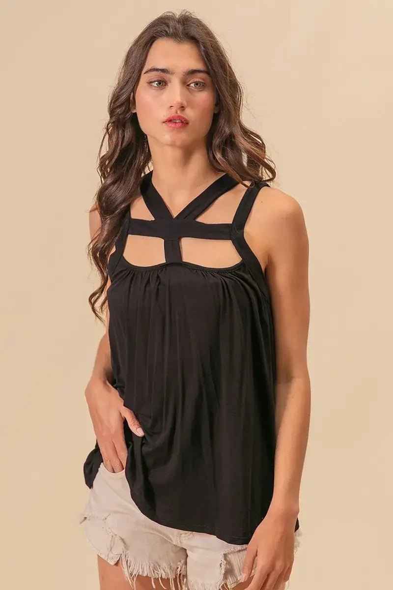 BiBi Rayon Span Jersey Cut Out with Straps Detailed - Trendsi - Flyclothing LLC