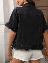 Raw Hem Button Up Denim Jacket - Trendsi - Flyclothing LLC