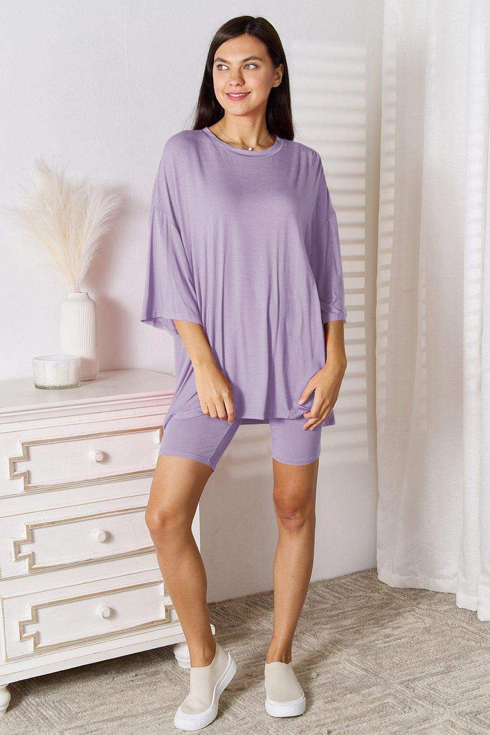 Basic Bae Full Size Soft Rayon Three-Quarter Sleeve Top and Shorts Set - Trendsi - Flyclothing LLC