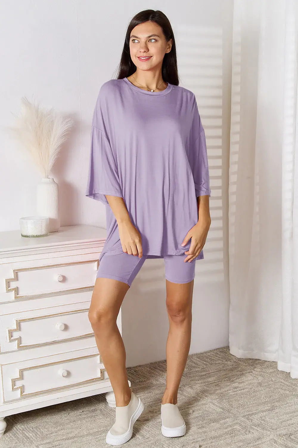 Basic Bae Full Size Soft Rayon Three-Quarter Sleeve Top and Shorts Set - ShopBasicbae - Flyclothing LLC