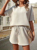 Waffle-Knit Half Sleeve Top and Shorts Set - Trendsi