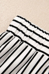 Stripe V Neck Tee and Casual Shorts Set - Trendsi - Flyclothing LLC
