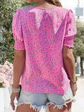 Printed V-Neck Short Sleeve Blouse - Trendsi