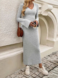 Devine Tied V-Neck Long Sleeve Sweater Dress - Trendsi - Flyclothing LLC