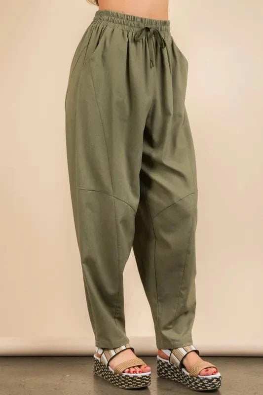 VERY J Solid Barrel Comfy Woven Pants - Trendsi - Flyclothing LLC