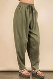 VERY J Solid Barrel Comfy Woven Pants - Trendsi - Flyclothing LLC