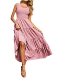Tiered Smocked Wide Strap Dress - Trendsi - Flyclothing LLC