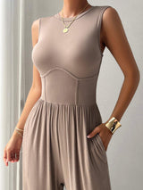 Round Neck Sleeveless Wide Leg Jumpsuit - Trendsi - Flyclothing LLC