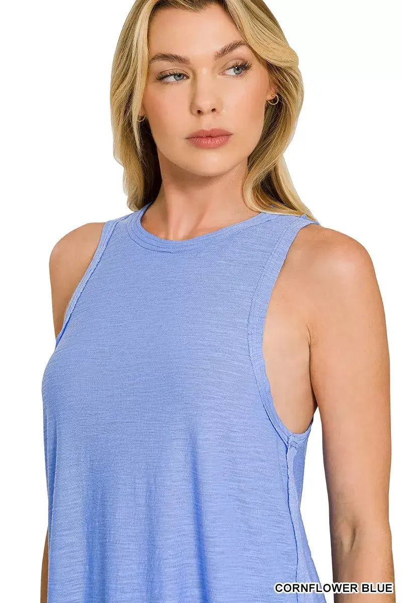 Zenana Curved Hem Slub Tunic Tank - Trendsi - Flyclothing LLC