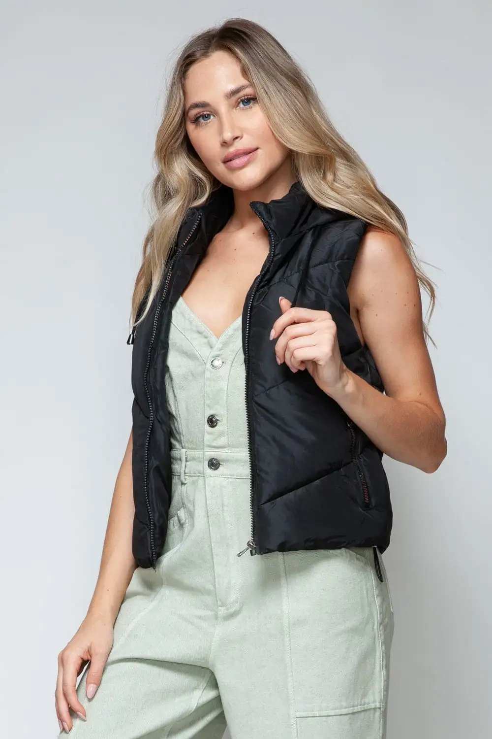 Snobbish Zip Up Quilted Hooded Vest - Trendsi - Flyclothing LLC