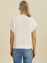 Double Take Full Size Mock Neck Short Sleeve Sweater - Trendsi - Flyclothing LLC