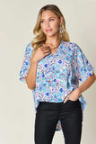 Double Take Full Size Printed V-Neck Short Sleeve Blouse - Trendsi - Flyclothing LLC