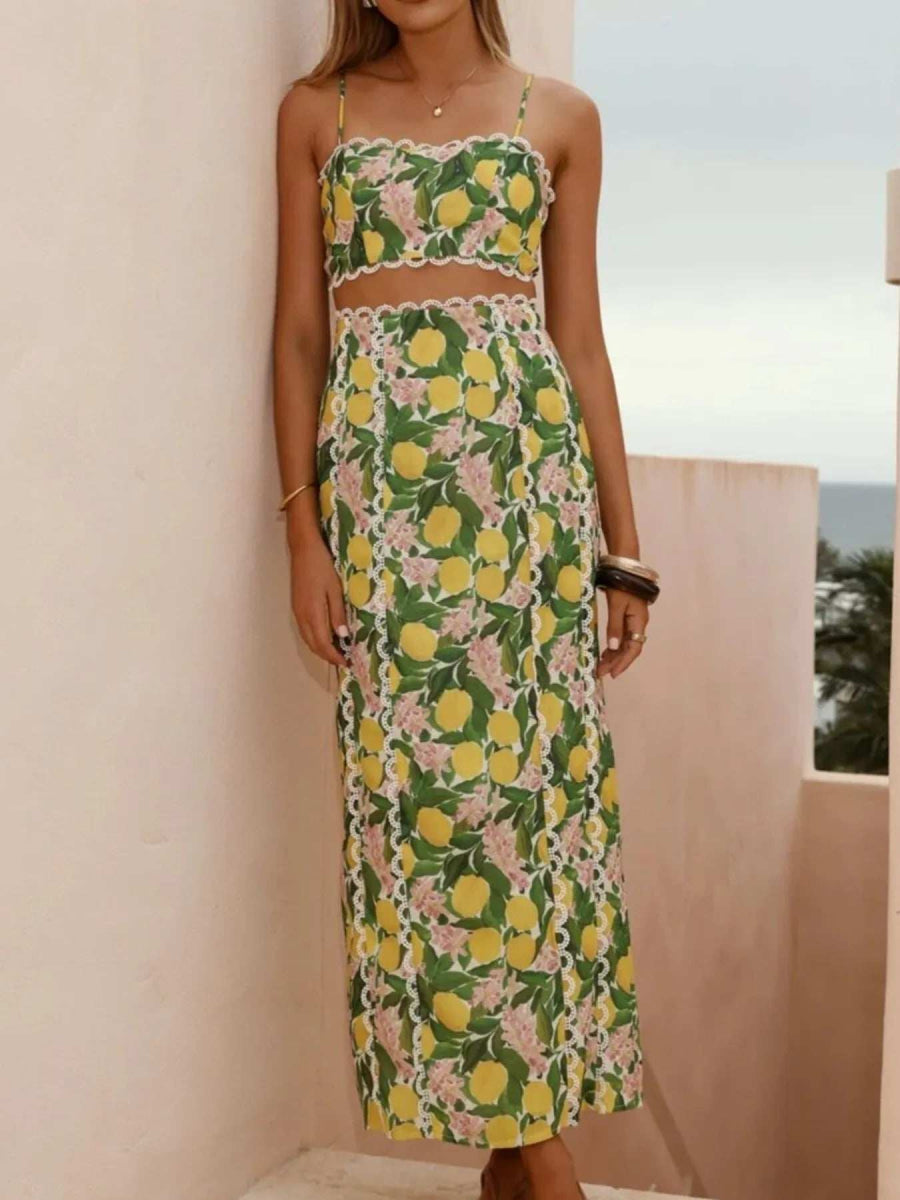Printed Cami and Maxi Skirt Set - Trendsi