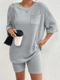 Ribbed Round Neck Top and Shorts Set - Trendsi - Flyclothing LLC