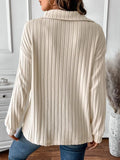 Ribbed Johnny Collar Long Sleeve T-Shirt - Trendsi
