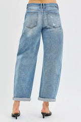 RISEN Full Size Slouchy Ankle Length Barrel Jeans with Cuffs Plus Size - Trendsi - Flyclothing LLC