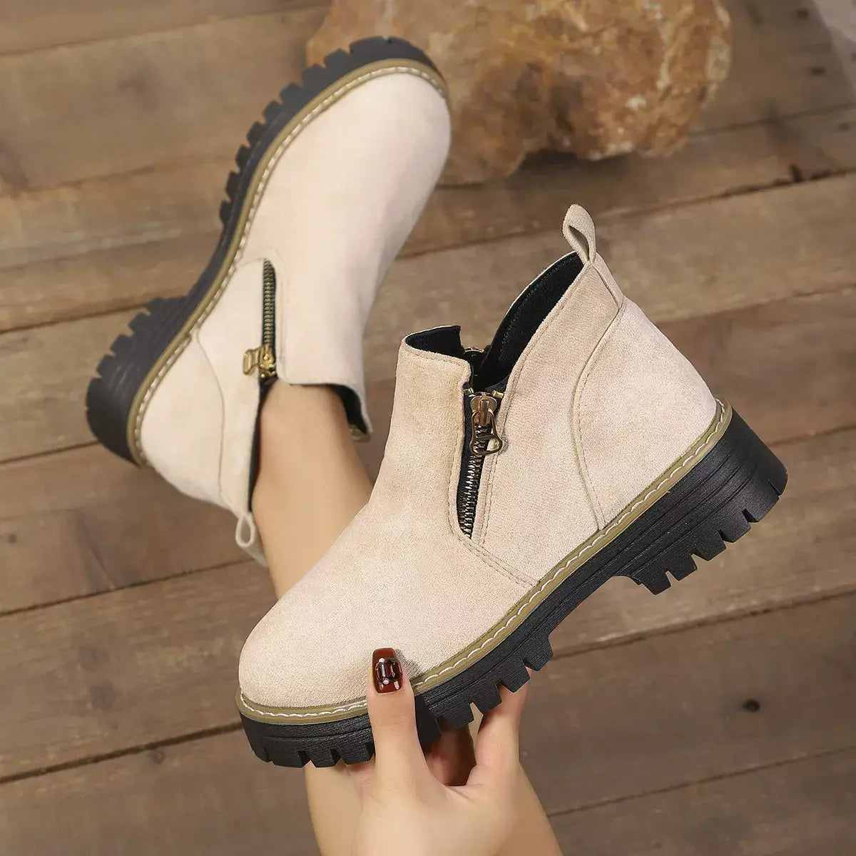 Round Toe Platform Boots - Trendsi - Flyclothing LLC