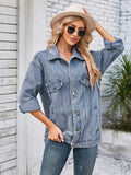 Button Up Long Sleeve Denim Jacket - Trendsi