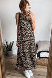 Side Slit Leopard Sleeveless Maxi Dress - Trendsi