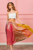 BiBi Metallic Color Block Pleats Midi Skirt - Trendsi