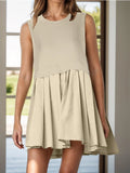 Pleated Round Neck Sleeveless Mini Dress - Trendsi