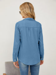 Pocketed Button Up Long Sleeve Denim Shirt - Trendsi