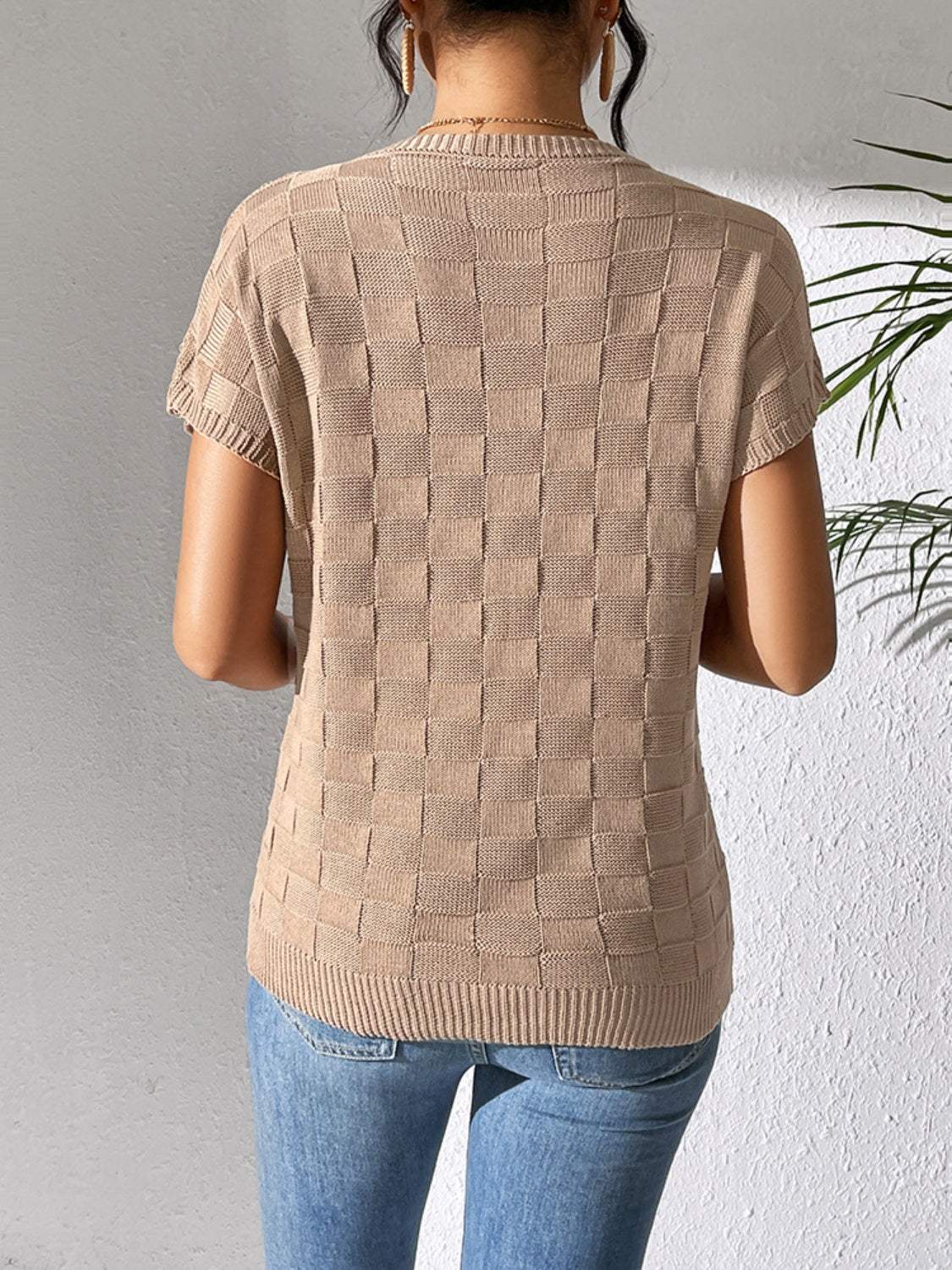 Round Neck Short Sleeve Knit Top - Trendsi - Flyclothing LLC