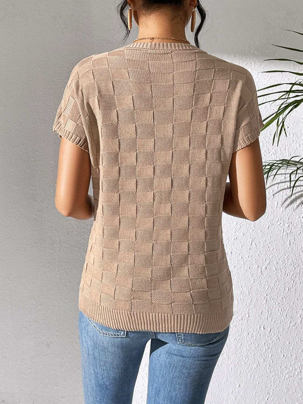 Round Neck Short Sleeve Knit Top - Trendsi - Flyclothing LLC