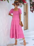 Tiered Smocked Short Sleeve Dress - Trendsi - Flyclothing LLC