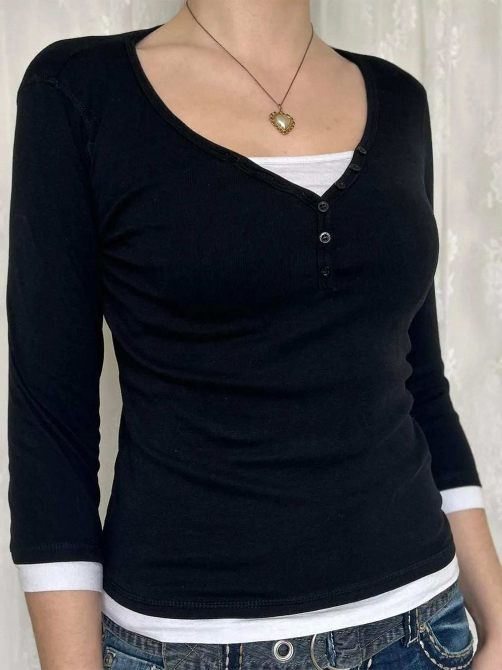 Contrast Trim Long Sleeve T-Shirt - Trendsi - Flyclothing LLC