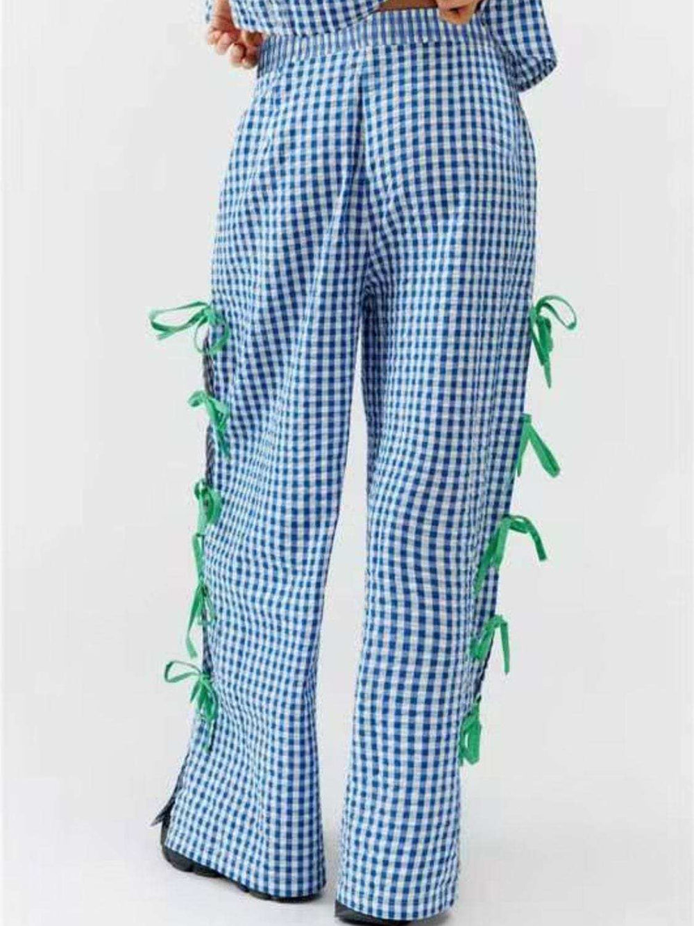 Side Tied Plaid Pants - Trendsi - Flyclothing LLC