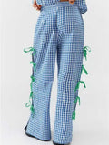 Side Tied Plaid Pants - Trendsi