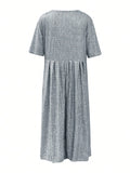 Striped Round Neck Short Sleeve Midi Dress - Trendsi