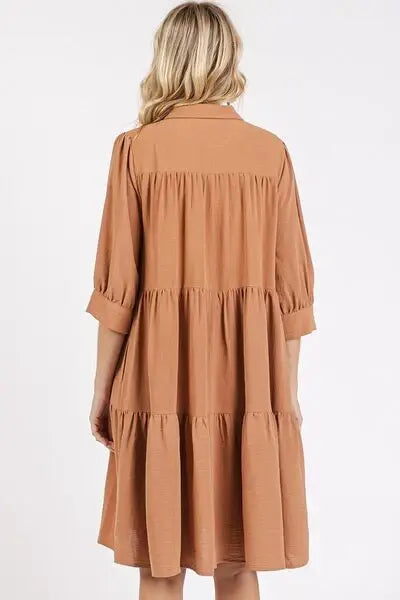 Mittoshop Button Detail Collared Neck Tiered Shirt Dress - Trendsi - Flyclothing LLC