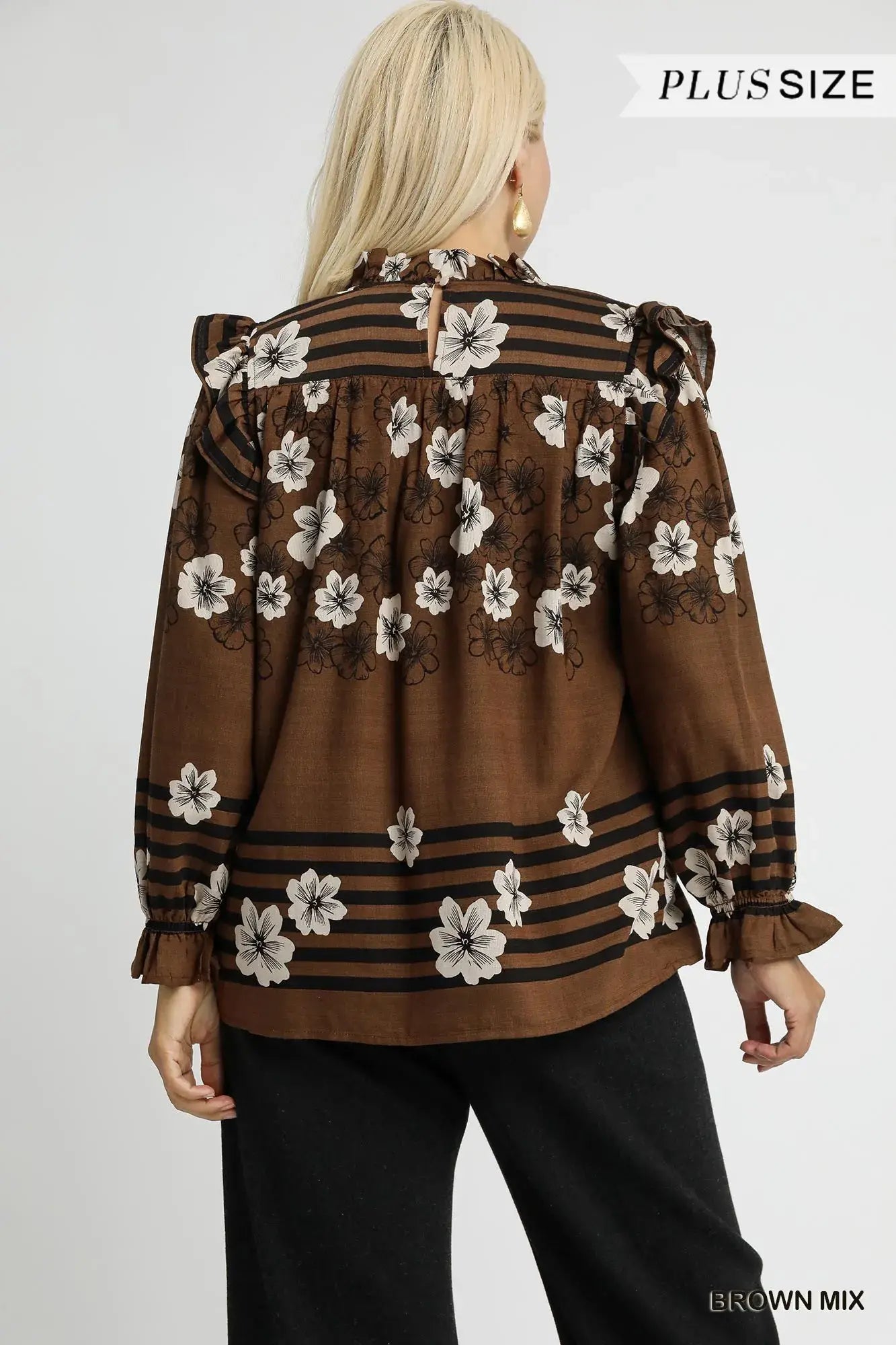 Umgee Full Size Mix Floral Smocked Ruffle Blouse Plus Size - Trendsi - Flyclothing LLC