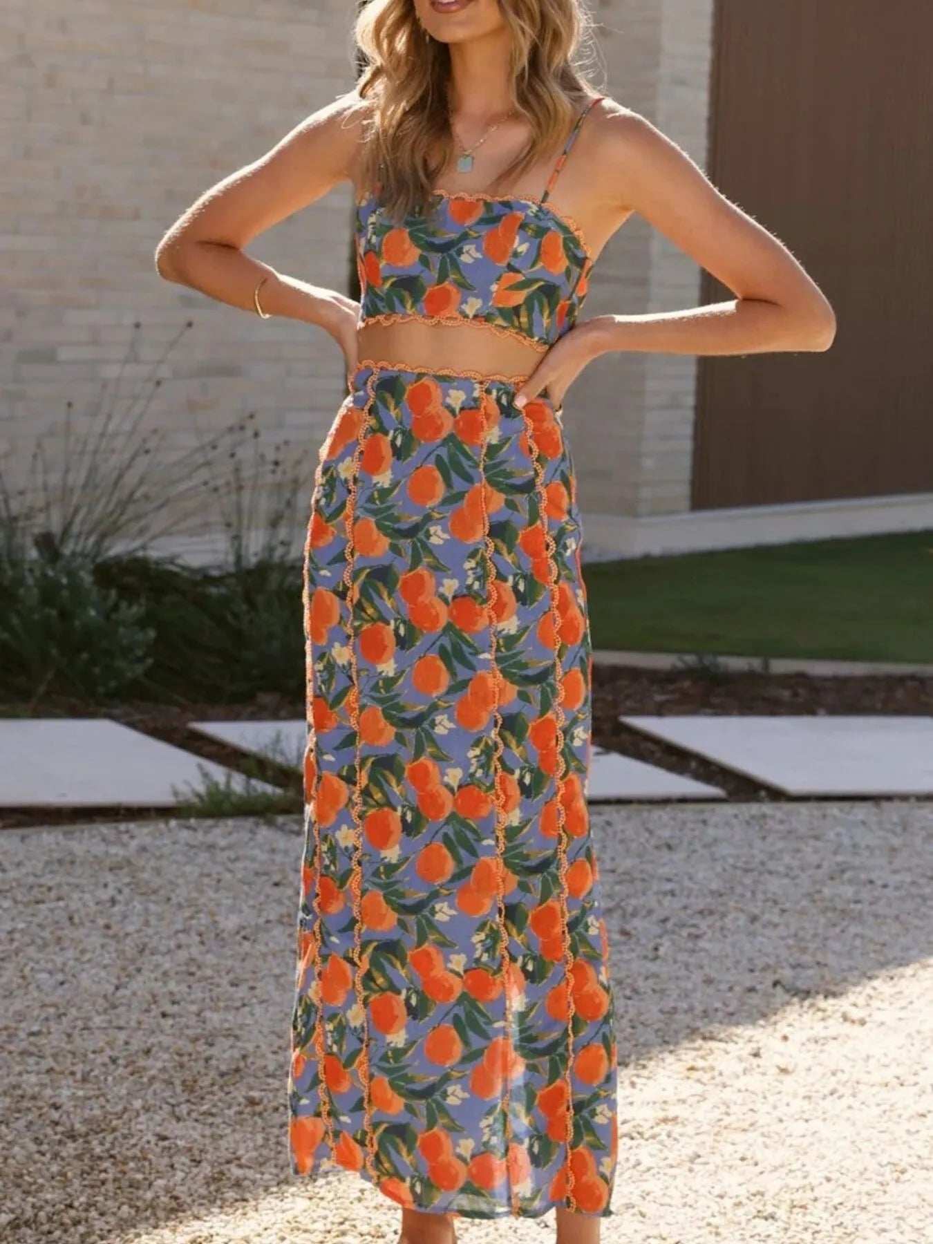 Printed Cami and Maxi Skirt Set - Trendsi - Flyclothing LLC