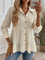 Striped Button-Down Tiered Shirt - Trendsi - Flyclothing LLC