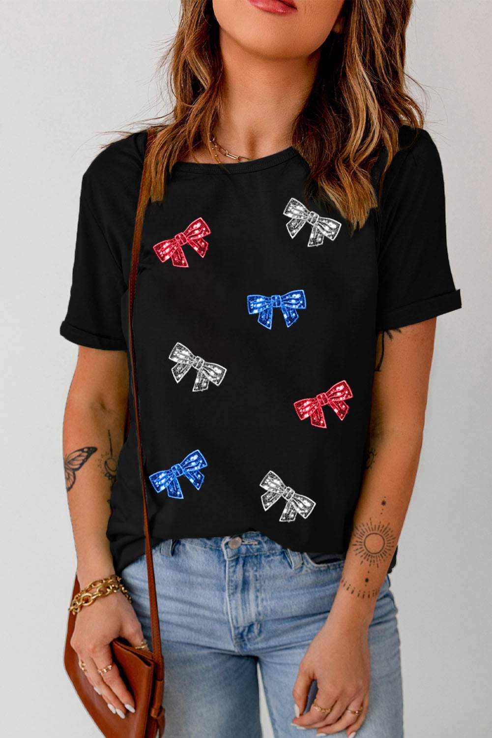 Bow Round Neck Short Sleeve T-Shirt - Trendsi - Flyclothing LLC
