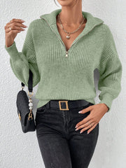 Honey Half Zip Dropped Shoulder Sweater - Trendsi