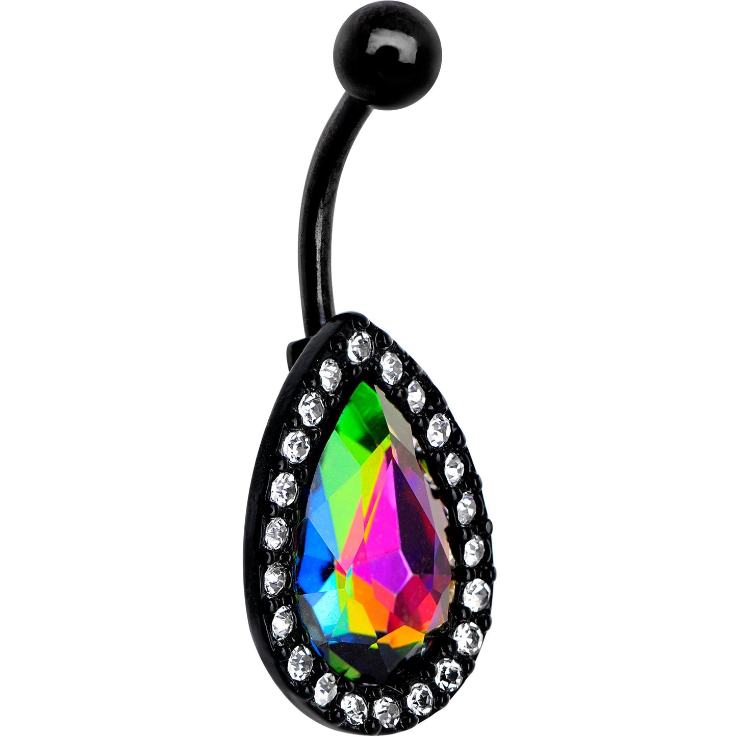 Clear Aurora Gem Black Anodized Teardrop Mirror Belly Ring - BodyCandy - Flyclothing LLC