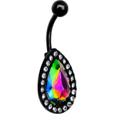 Clear Aurora Gem Black Anodized Teardrop Mirror Belly Ring - BodyCandy - Flyclothing LLC