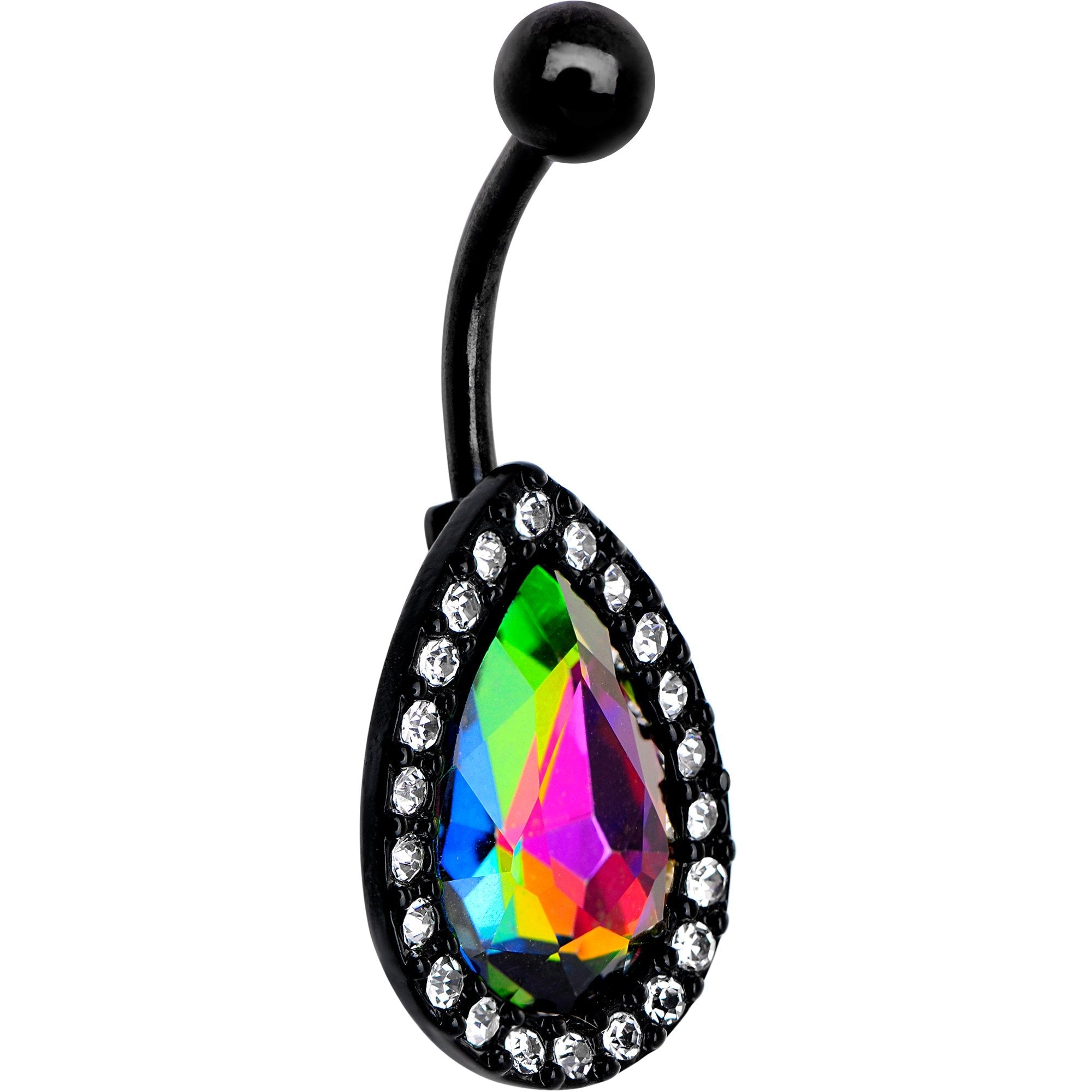 Clear Aurora Gem Black Anodized Teardrop Mirror Belly Ring - BodyCandy - Flyclothing LLC